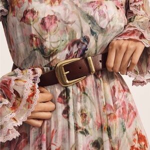 Anthropologie Vintage Western Brown Belt with Gold Buckle